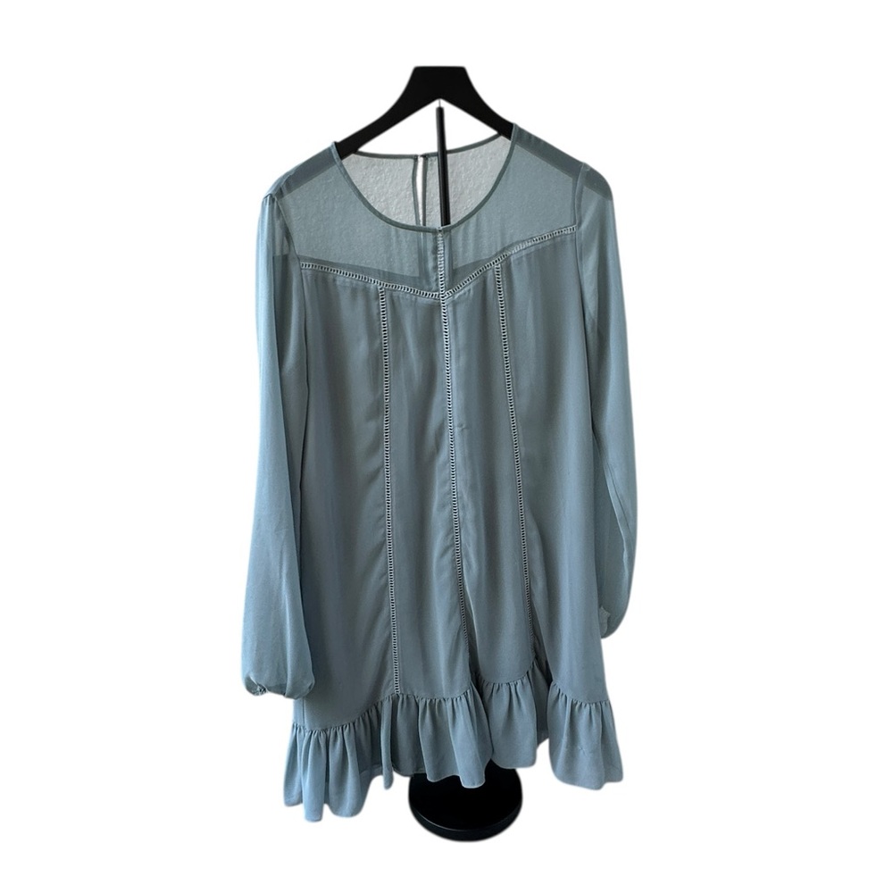 BCBGGeneration Gray Blouse Women’s L Sheer Lined Long Sleeve Ruffle Hem - Picture 6 of 9